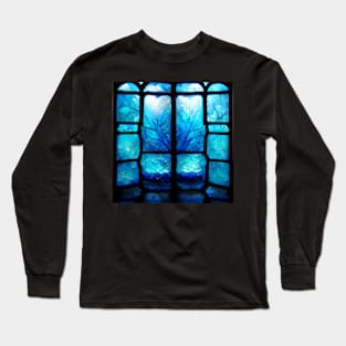 January Icy Winter Stained Glass Window Long Sleeve T-Shirt